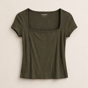 Old Navy Olive Green Ribbed Square Neck Fitted Top Size Small Stretch Tee